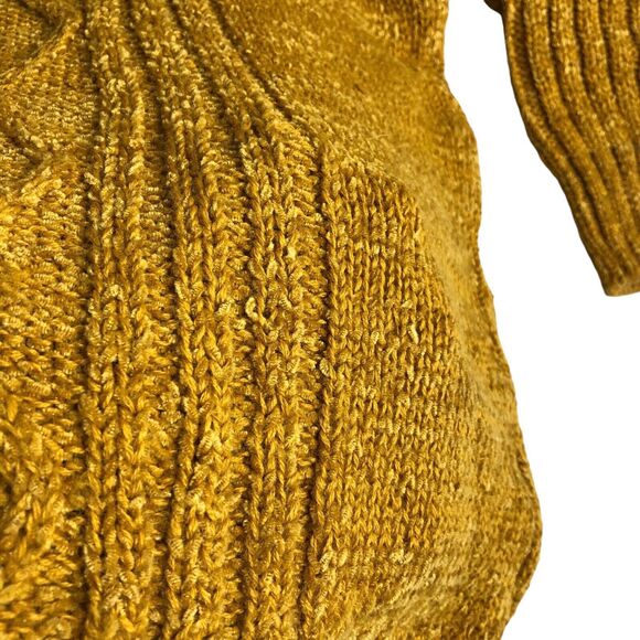 Vintage Bugia Sweater L Yellow Fisherman Cable Knit Wool Blend Mock Neck Italy - Picture 6 of 16